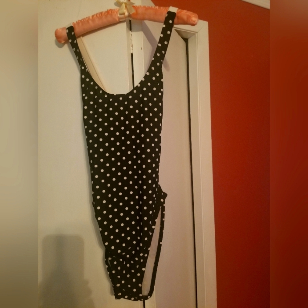 60s Bardot style french maillot polka dot sun and swim one piece